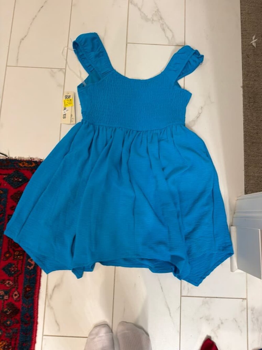 Smocked Waist Blue Mini Dres